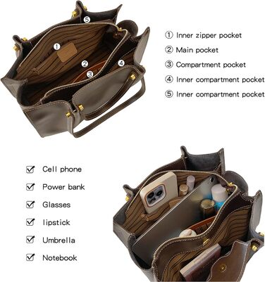 Сумка жіноча велика елегантна через плече PU шкіра Shopper Bag для роботи, школи, офісу, повсякденна (Коричнева)