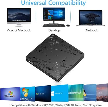 Зовнішній CD/DVD привід LMEN з USB 3.0 для ноутбука та ПК, портативний DVD-записувач CD-ROM, низький рівень шуму, сумісність з Windows, Linux, MacBook