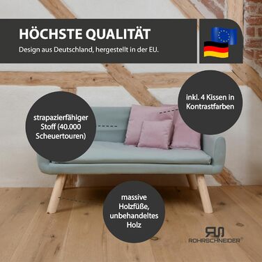 Софа для собак Rohrschneider Chicago | Миється, для собак маленьких та середніх порід | Макс. вага 50 кг | Зручна, Made in EU | 103x57x50 см | Сумка для відходів (Блакитна)