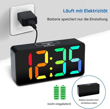 LED-годинник Eachui з USB-зарядкою, великий дисплей, регулювання яскравості та гучності, функція повтору, 12/24 год, цифровий годинник, живлення від мережі (чорний & білий)