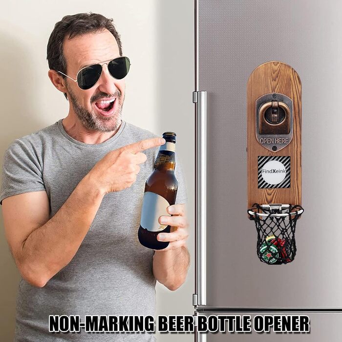 ZONSUSE Bottle Opener Wall Mount Magnet with DIY E-Ink Screen, Vintage Wood Beer Opener Wall with Holder, Customizable Images/Texts, Unique Gift Ideas Gifts for Men Christmas Gifts