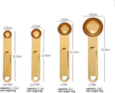 FBHappiness 8-Piece Stainless Steel Measuring Cup and Spoon Set for Kitchen, Cookware, Baking, Cooking, Measuring Tool (Color: A, Size: as shown)