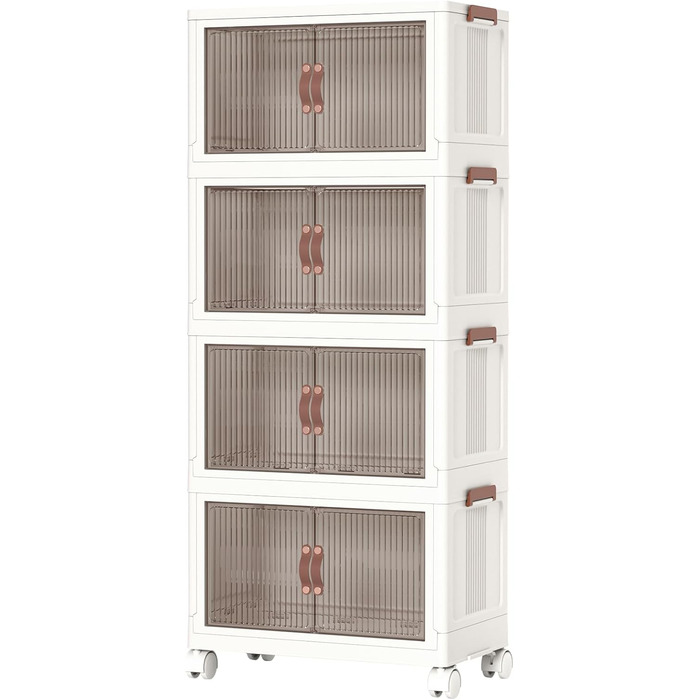 HOOBRO Storage Box with Lid, 41.6 L Plastic Storage Container with Wheels, 4 Pack Stackable Boxes with Doors, Foldable Storage Bins, White EWG442CW01