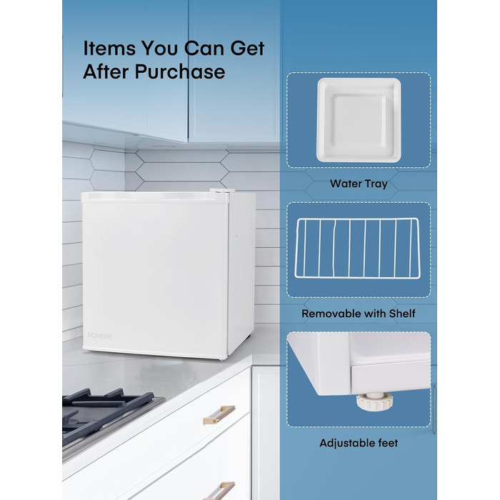 Міні-холодильник E 46L з відділенням для льоду, 42 dB, регулювання температури, енергозберігаючий, знімний дверний анфаз, для кухні, офісу, спальні, готелів та маленьких квартир (білий)