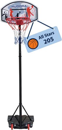 HUDORA All Stars 205 - Регульований баскетбольний кошик зі стійкою для дітей та підлітків. Мобільний кошик для вулиці з роликами та підставою, 205 см