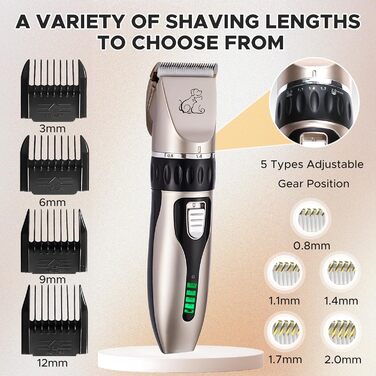 Машинка для стрижки собак, акумуляторна, бездротова, з 4 насадками, для собак, котів та всіх типів шерсті