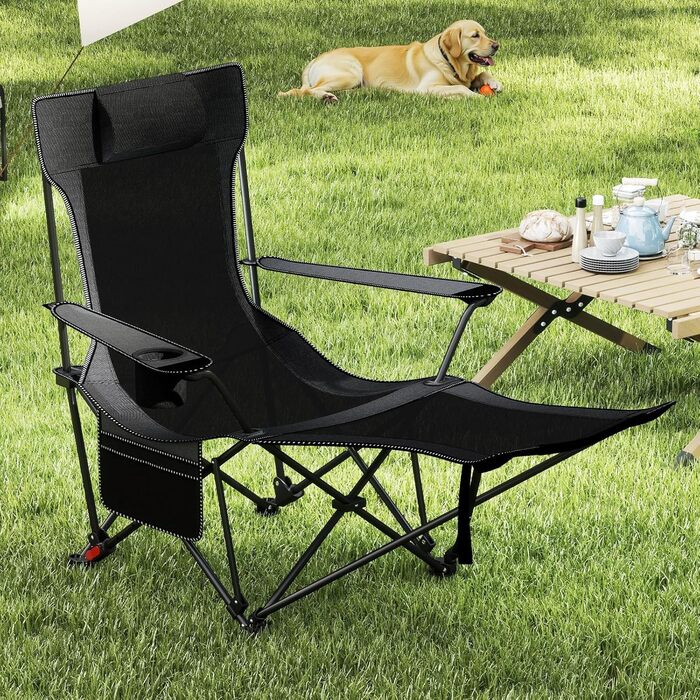 Крісло для кемпінгу та риболовлі Costway з підставкою для ніг, регульованою спинкою, підголівником, тримачем для напоїв та бічною кишенею (Сірий)