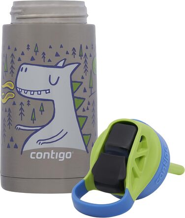 Contigo Kinder Easy Clean Autospout Water Bottle with Straw, BPA-Free Durable Water Bottle, 100% Leak-Proof, Easy to Clean, Ideal for Daycare, Kindergarten, School, and Sports, 420 ml (Matcha Dragon, Stainless Steel)