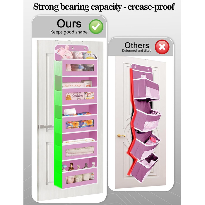 Організатор для дверей з 5 відділеннями, настінна полиця з прозорим вікном для підгузків, іграшок, кемпінгу, ванної кімнати, спальні, рожевий (2 шт)