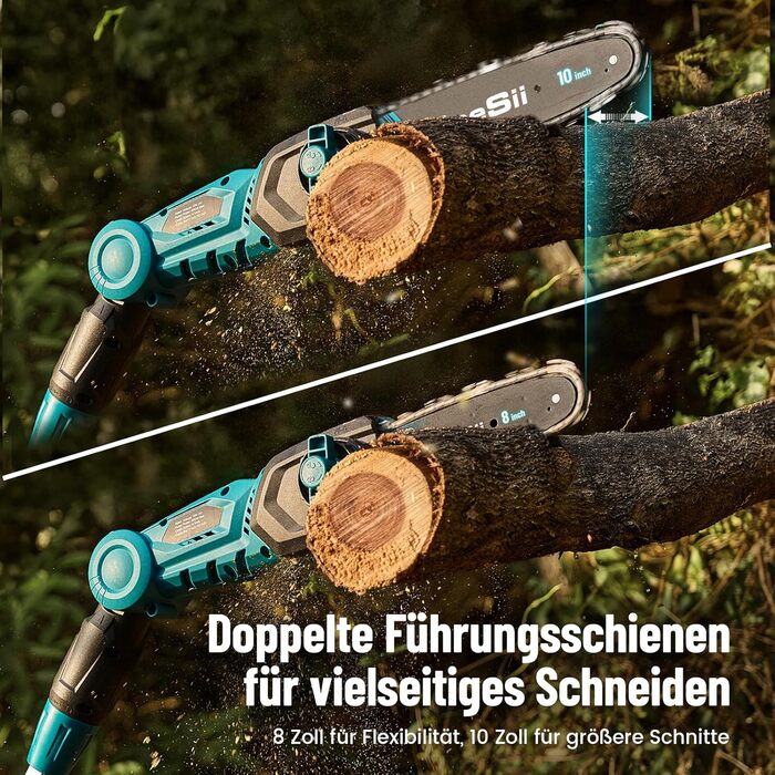 SEESII Безщіткова міні-пилка 6 дюймів, ручна акумуляторна пилка з 2 * 4000 mAh акумуляторами, одноручна пилка з автоматичним змащенням, сумісна з акумулятором Makita 18V, електрична пилка для дерева, гілок 6 дюймів Безщіткова (8&10 дюймовий високий за