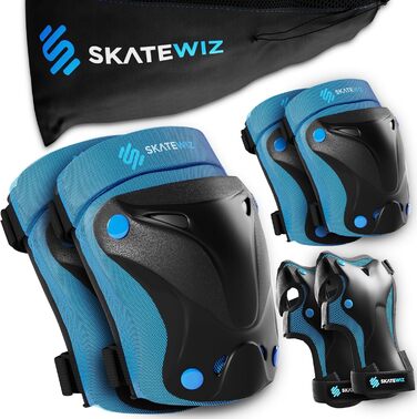 Дитячий захисний комплект SKATEWIZ для роликів і скейтборду, 6 предметів: наколінники, налокітники, захист для зап'ясть, універсальний розмір, підвищений захист та комфорт