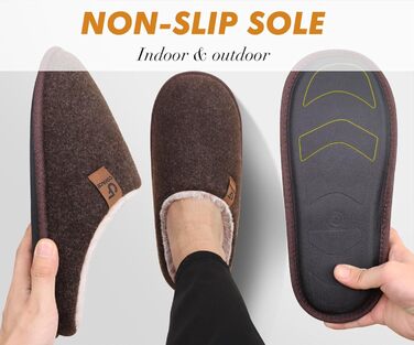 Тапочки чоловічі COFACE з фетру, теплі, зручні, з м'якою підкладкою, антиковзаюча гумова підошва, для дому та вулиці, розмір 40-49 (темно-коричневий, 43 EU)