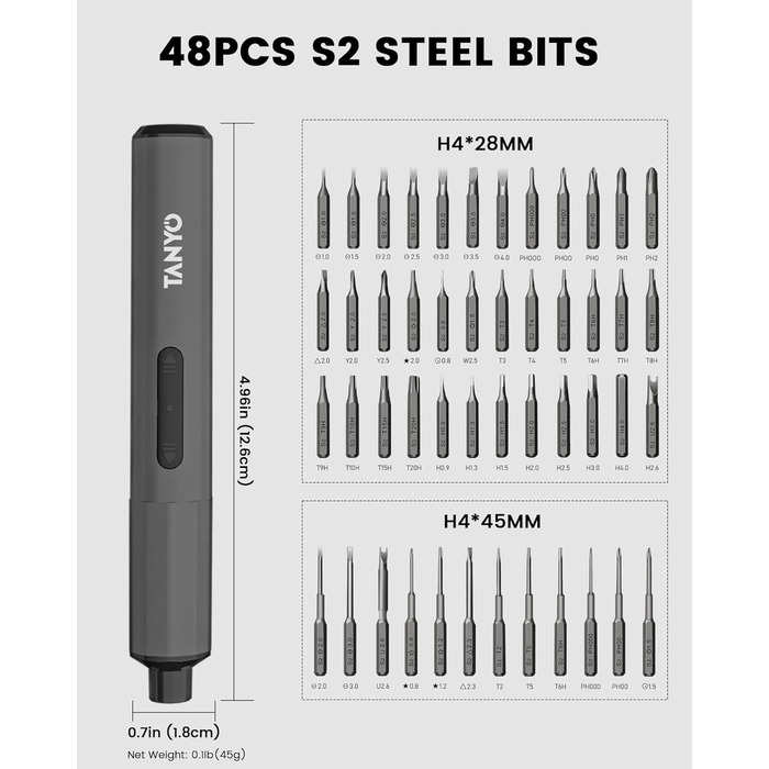 Набір мініатюрної електричної викрутки TANYO 51 в 1 з акумулятором 400mAh, LED-ліхтариком, для ремонту iPhone, ноутбуків, окулярів, годинників (чорний)