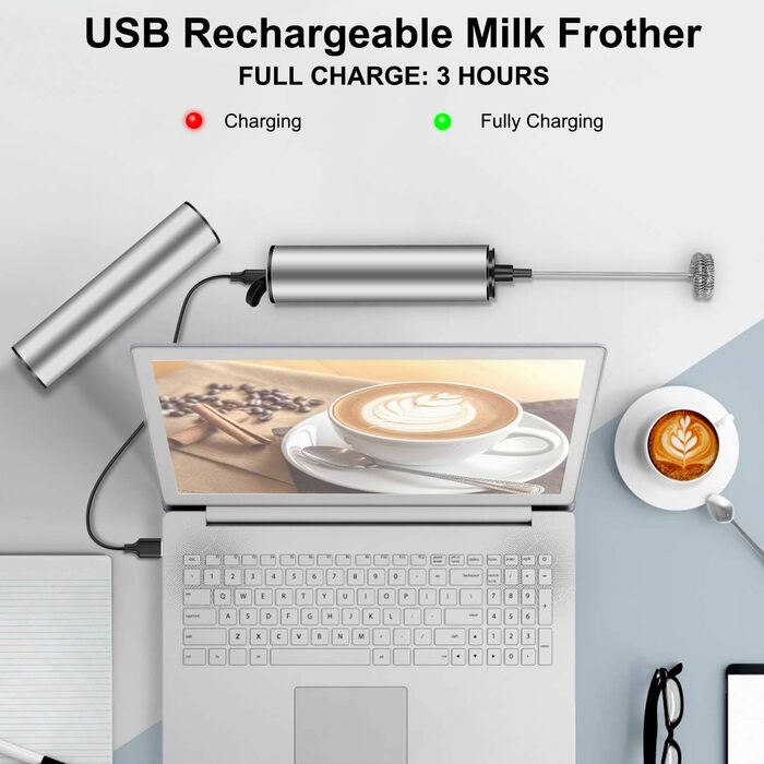 Електричний піноутворювач для молока MOSUO, USB, міні-міксер з подвійним вінчиком, з нержавіючої сталі для кави, крему, капучино, лате, коктейлів, соку