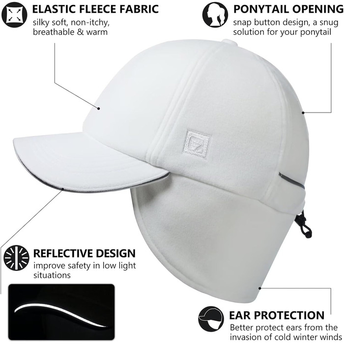 Шапка з флісу GADIEMKENSD для жінок з козирком та навушниками, відбиваюча зимова шапка (55-58, білий)
