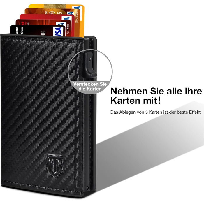 Чоловічий гаманець TEEHON з RFID захистом, з екошкіри, на 5 карт, з відділенням для грошей та відділенням для монет, чорний (Мінімалістичний)