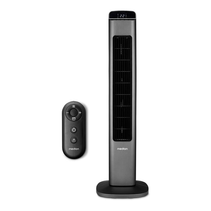Турбовентилятор MEDION P15 TF з пультом керування: 5 швидкостей, тихий режим сну, 45 Вт, автоматичне гойдання 80°, LED дисплей (MD10809), колір антрацит