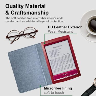 Чохол для Sony PRS-T2/PRS-T1 (6 дюймів), книжкового ридера, з PU-шкіри, червоний