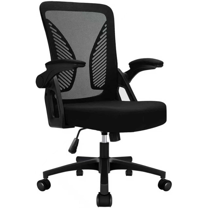Офісний стіл з регульованими підлокітниками, ергономічний крісло з сітчастою спинкою, підтримкою попереку, регульованою висотою, м'яким сидінням, поворотним на 360°, чорний