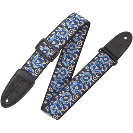 Гітарний ремінь Levy's Leathers M8AS-BLU з дзеркальним малюнком жаккарду, синій (темно-синій)