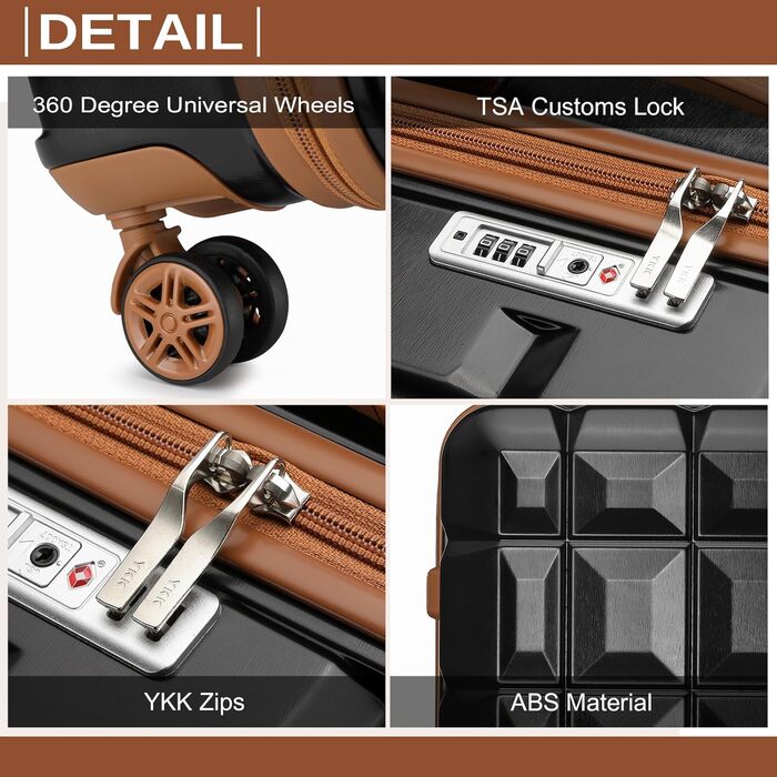 Набір валіз KONO 2 в 1: велика валіза (54 см) та косметичка, чорний/коричневий