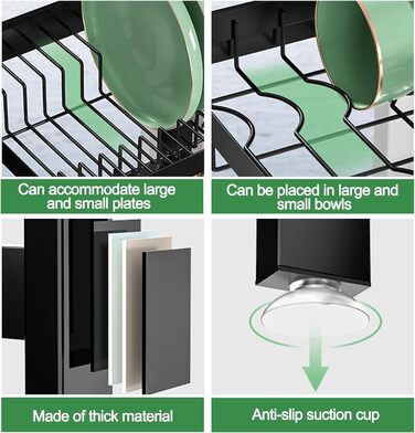 Регульована сушилка для посуду на 2 яруси, 66-85 см, чорна, з 4 кошиками для столових приборів та тримачем для напоїв