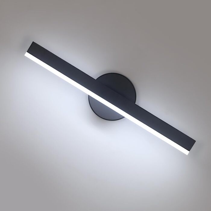 LED дзеркальна лампа Riserva 12W для ванної кімнати, поворотна 300°, 38 см, тепле світло 3000K, чорний колір