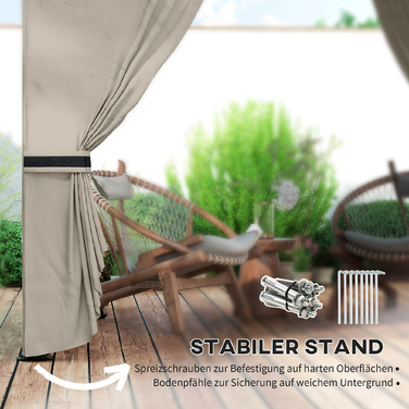 Outsunny Gazebo approx. 3.4x3.4 m water-resistant garden gazebo with 4 side panels, double roof, party tent with UV protection garden tent with galvanized metal frame, for garden light grey | Aosom