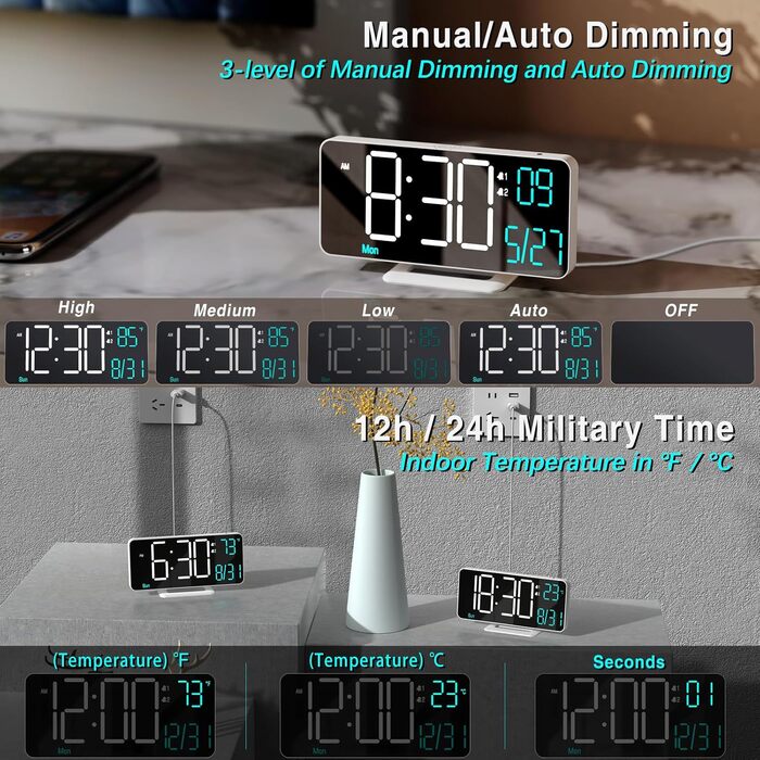 Цифровий LED годинник-будильник KOSUMOSU 6.7