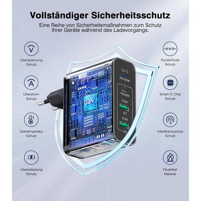 Зарядний пристрій USB C 120W з USB-A, 4 порти, PD3.0, для MacBook Air, iPhone 17/16/15/14 Pro/Pro Max, Samsung та інших смартфонів - Сірий