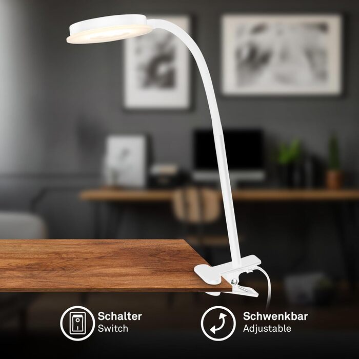 LED лампа BRILONER з торшетом, регульована яскравість, поворотна, для дому, офісу, читання, 32,5x13x40 см, (кріпиться за допомогою затискача, білий)