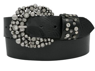 Жіночий шкіряний ремінь AnnaMatoni з розкішною стразовою пряжкою 4 см, чорний, Німеччина, 105 см