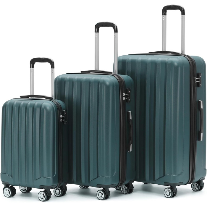 BEIBYE TSA Lock 2080 Twin Roller 3-Piece Luggage Set Suitcase Set Trolley Trolleys Hard Shell (Dark Green)