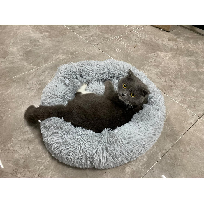 Кругле ліжко для котів, 60 см, м'яке, для собак та котів, легко миється, сірий колір