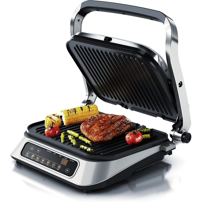 Arendo Electric Grill with Digital Control - 1900W Multi-Function Grill & Sandwich Maker - Stainless Steel, 7 Programs, Easy Clean