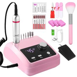 Електрична машинка для манікюру та педикюру CozyZen Professional: набір для догляду за нігтями з LCD-дисплеєм, керуванням рукою та ногою, тиха робота (рожевий)
