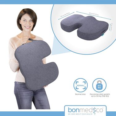 Ортопедична подушка для сидіння Bonmedico - Memory Foam Gel з гелевою вставкою для офісного крісла, авто та інвалідного візка (Сірий, Стандарт)