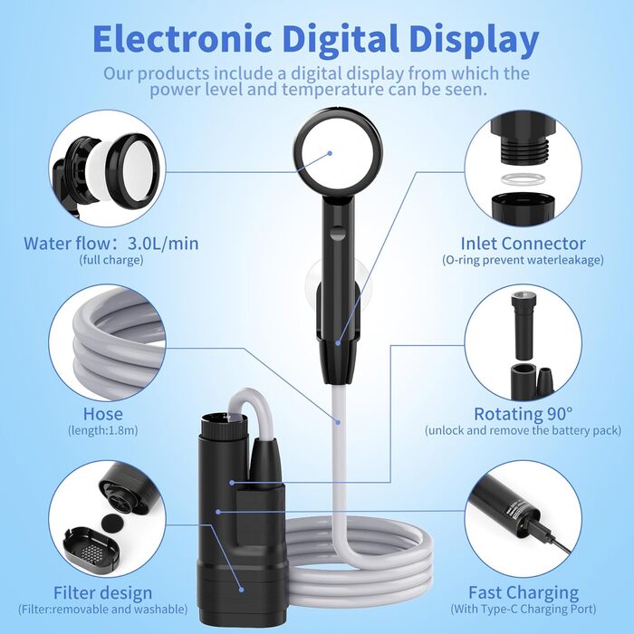 Портативна кемпінгова душова кабіна Forever Speed з акумулятором та шлангом 2м. Підходить для відпочинку на природі, миття авто, пляжу та подорожей.