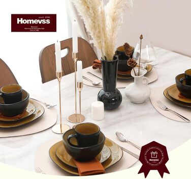Набір посуду HomeVss Sonoma 16 предметів, кераміка, чорний з крапками, квадратний, жовтий