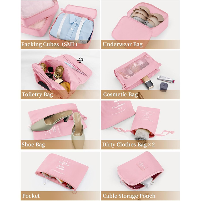 Органайзери для валіз, дорожні аксесуари, водонепроникні сумки-органайзери, 10 шт. Бежевий (Рожевий-11 шт.)