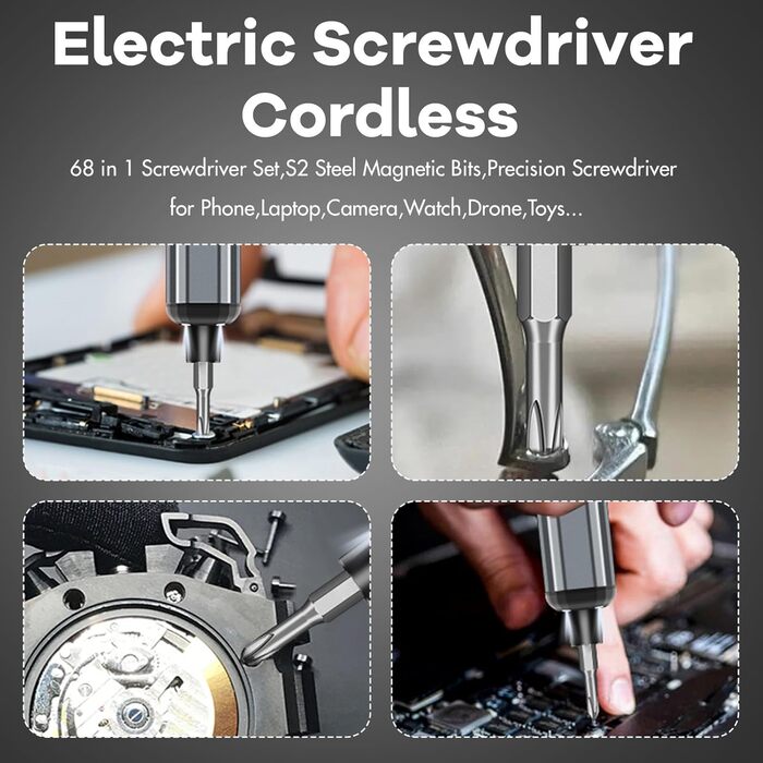 Міні-електродриль/викрутка преміум-класу 68в1 з магнітними бітами для ремонту iPhone, ноутбуків, годинників