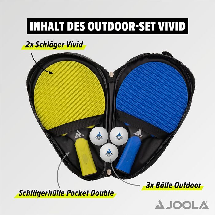 JOOLA Vivid Outdoor Table Tennis Set - 2 Paddles, 3 Balls, Cover - Lime/Blue - 6 Piece Single