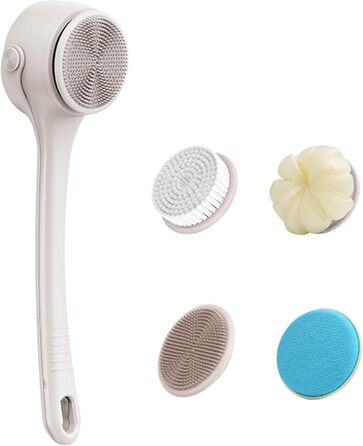 Multifunctional electric bath brush, shower brush, double handle, 4 interchangeable heads for cleaning