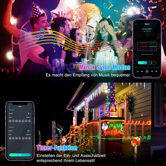 Льо́мка́ гірля́нда зовнішня́, кольоро́ва, RGB, Smart IC, керування через пульт та додаток, 99+ режимів, синхронізація з музикою, таймер, USB, вологостійка для саду, дерева, батуту, Хеллоуїну, вечірки