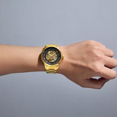 Чоловічий годинник OLEVS Tourbillon автоматичний механічний, люксовий класичний годинник зі сталевим ремінцем, водонепроникний, підсвічування (Золотий ремінець, чорний циферблат)