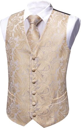 Костюмний жилет Barry.Wang з краваткою та аксесуарами, 8 предметів, жаккард, шампань. Ідеальний для весілля та урочистих подій.