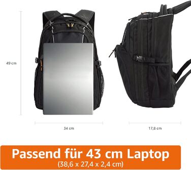 Рюкзак для ноутбука Amazon Basics, чорний, 17 дюймів, з м'якими лямками та органайзером для ручок, ключів і телефону