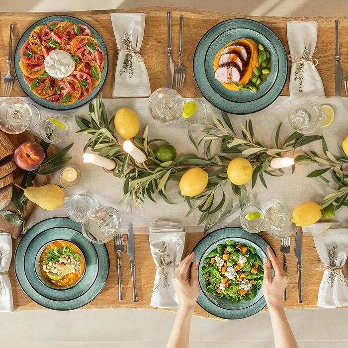 Набір посуду Twinzee Steingut 24 елементи (6 осіб) - Тарілки та миски - Сервіз з каменю (Колекція Riviera, Sage, маленькі тарілки (x6))