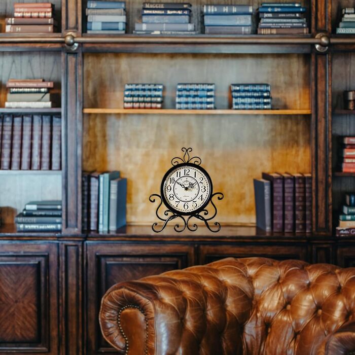 HZDHCLH Retro Silent Roman Table Clock for Living Room Bedroom Office Art Desk Clock (Pure Black)