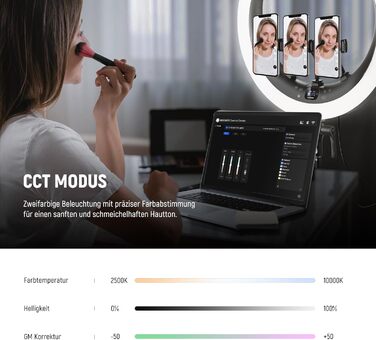 NEEWER Ringlicht RP19H 19 дюймів з триподом та 3 тримачами для телефону, RGB, 42W, CRI 97+, 2540 Lux, для стрімінгу, офісу, Zoom